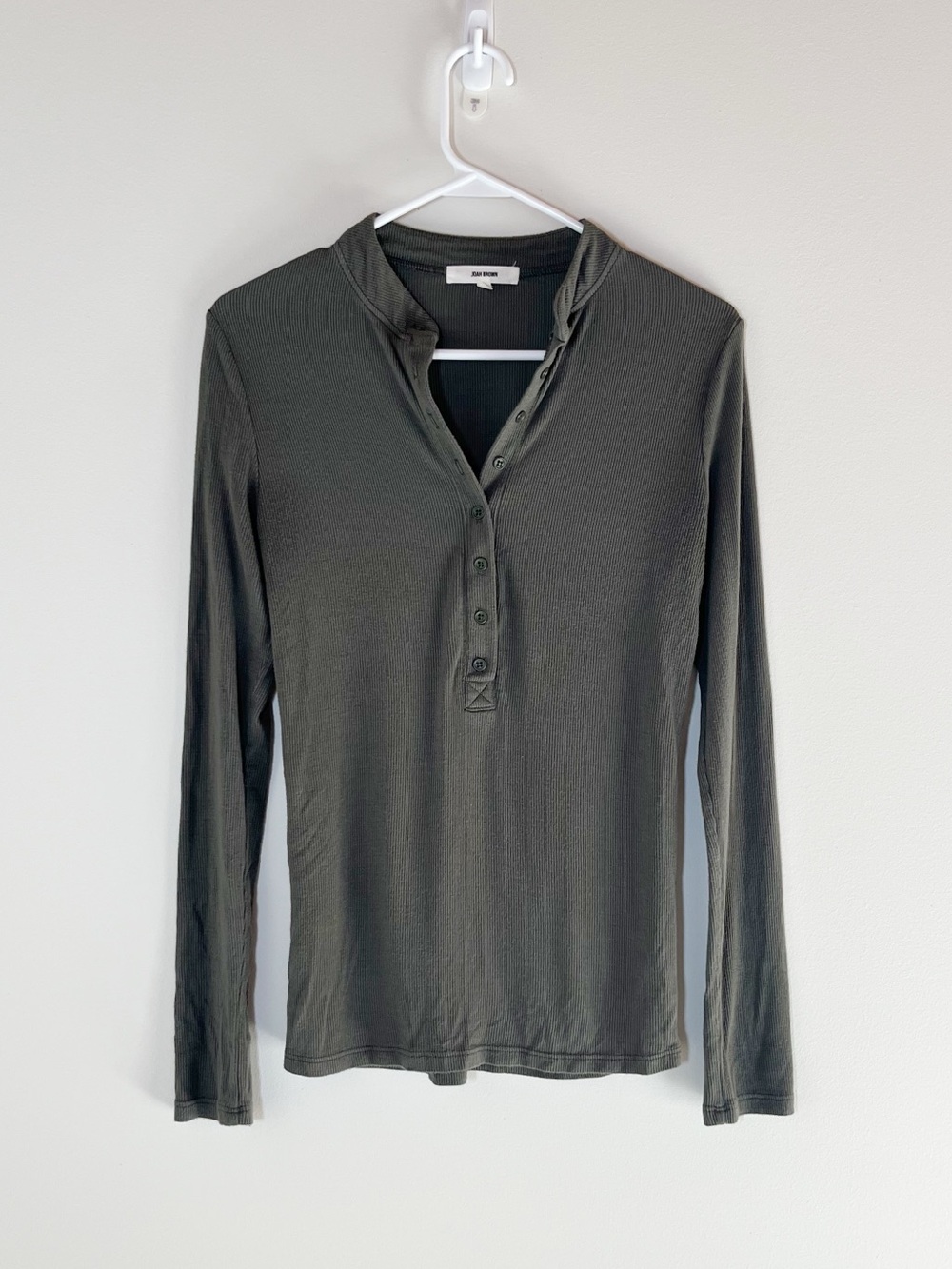 Joah Brown Long Sleeve Button Henley Top in Olive Green Sz Medium/Large - Picture 4 of 9